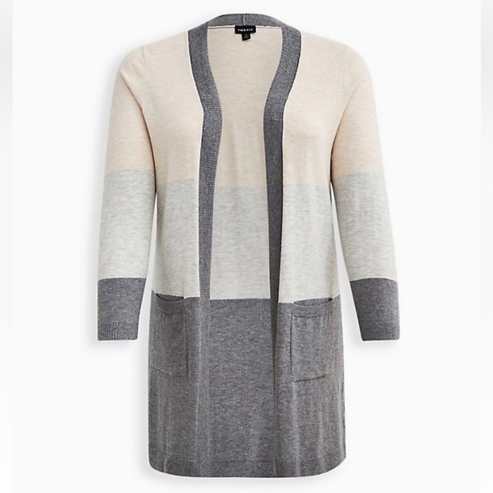 Torrid Longline Open Front Cardigan - Cotton Color block